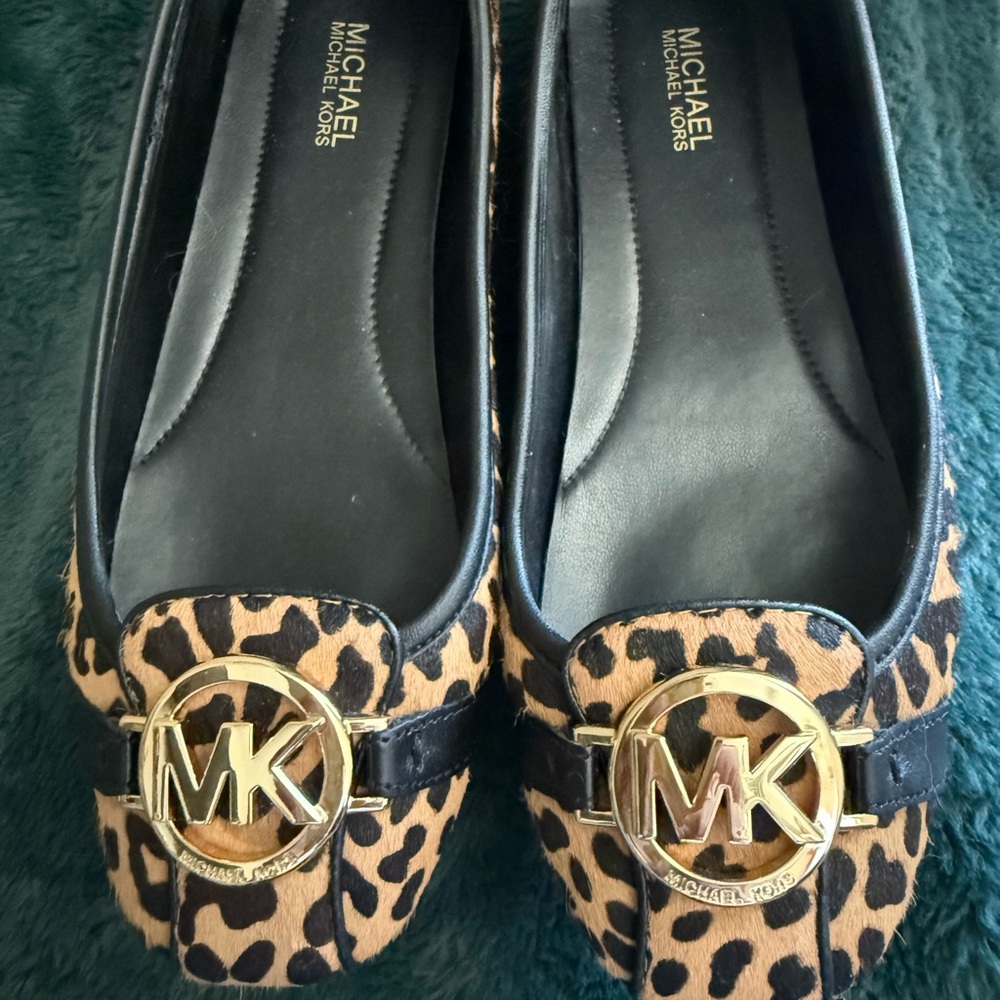 Michael Kors Brown and Gold Flats with Leopard Print